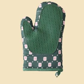 Anti-Scalding Microwave Cotton Non-Slip Insulation Gloves Oven Mitts  Kitchen Heat Resistant Thickened Cotton Heat Insulation Microwave Oven Oven Anti (type: Left, Color: Green)